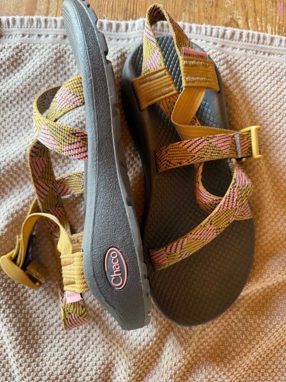 Chaco Strappy Sandals in Mustard Yellow and Pink